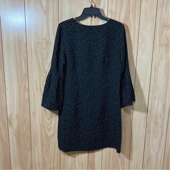 H&N Polka-Dot Black V-Neck Long Bell Sleeve Shift Mini Women Dress 8 - Picture 2 of 9